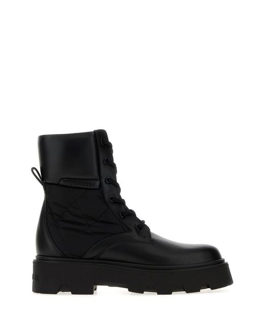 Moncler Black Leather And Fabric Aurea Ankle Boots