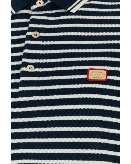 Valentino Garavani Black Embroidered Piquet Polo Shirt for men