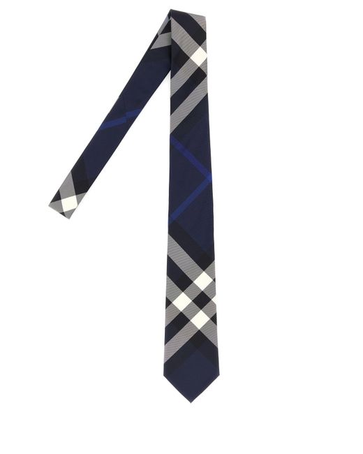 Burberry Blue Embroidered Silk Tie for men