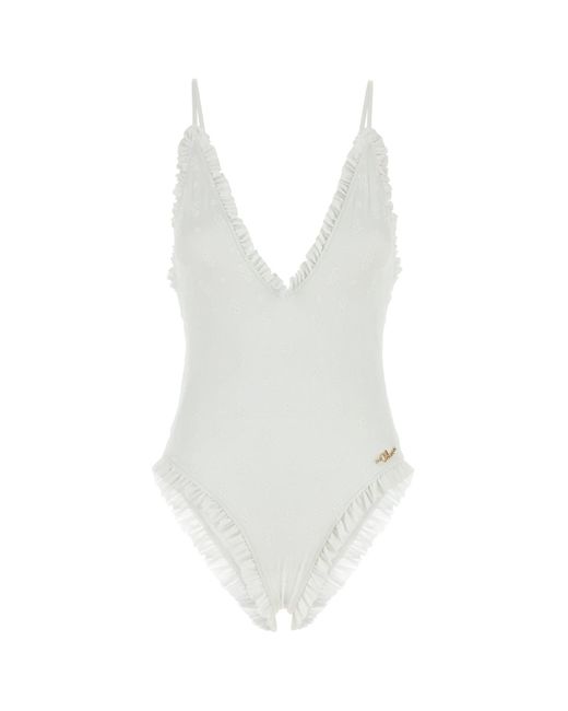 Costume intero in nylon stretch bianco di Chloé in White