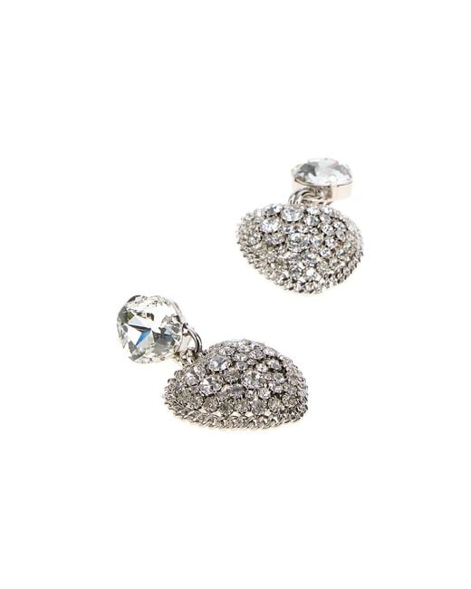 Alessandra Rich White Embellished Metal Heart Earrings
