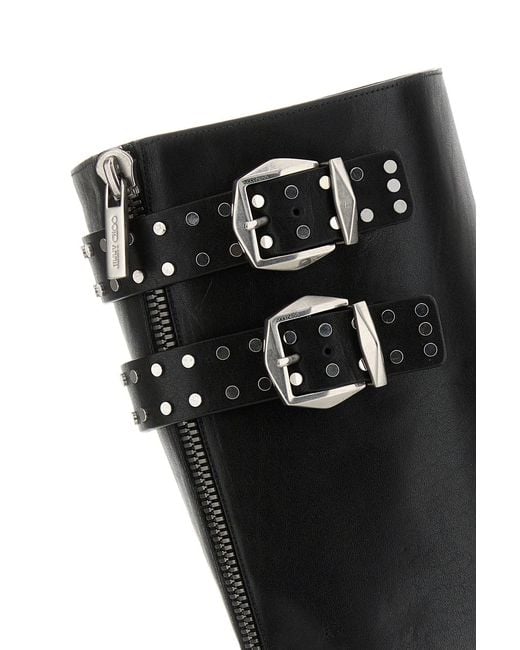 Jimmy Choo Black Leather Brooklyn Boots