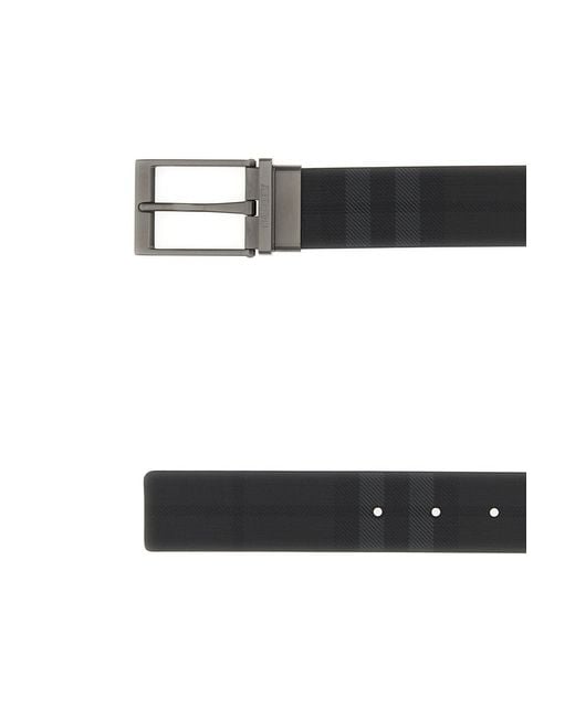 Burberry Black Printed Canvas Reversible Check Belt for men