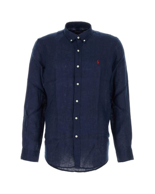 Polo Ralph Lauren Navy Blue Linen Shirt for men