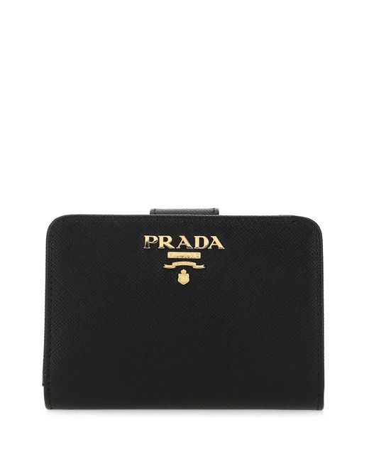 Prada Leather Wallet in Black | Lyst