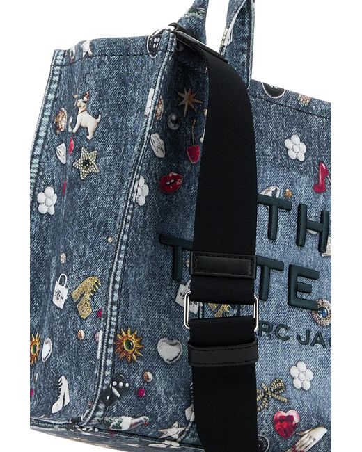 Marc Jacobs Blue Printed Denim Medium The Tote Bag Handbag