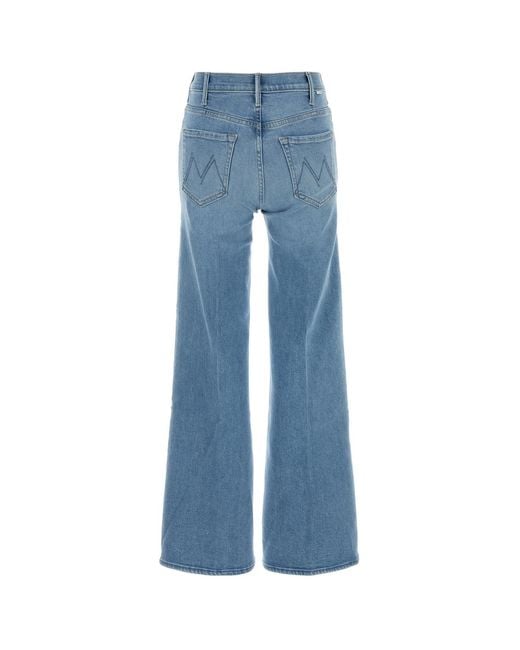 Mother Blue Stretch Denim The Hustler Roller Sneak Jeans