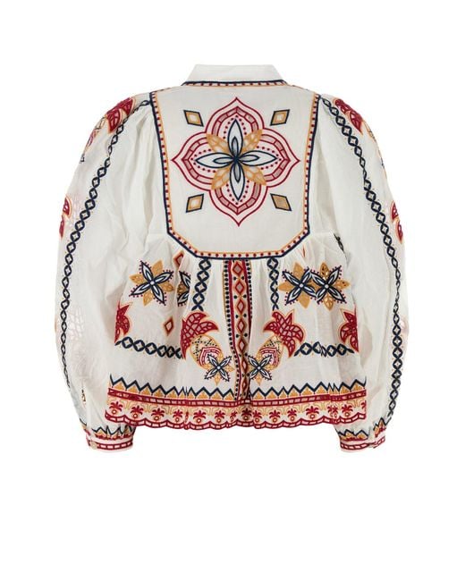 Farm Rio Embroidered Cotton Marys Tiles Blouse