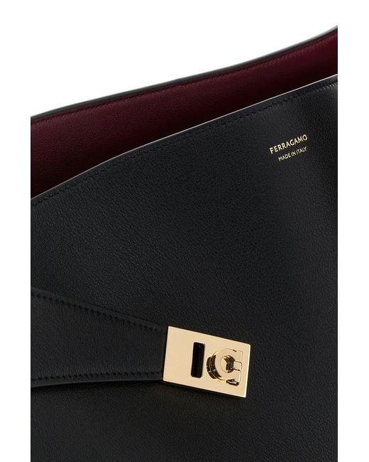 Ferragamo Black Leather Large Hug Soft Shoulder Bag