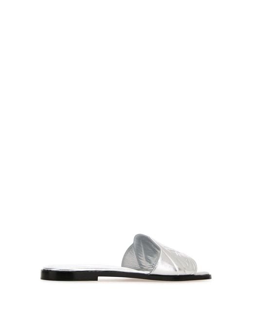 McQueen White Silver Leather Slippers