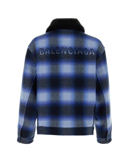 Balenciaga Blue Embroidered Wool Bomber Jacket for men