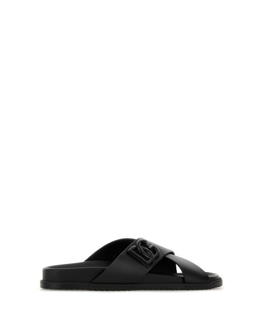 Dolce & Gabbana Black Leather Slippers for men