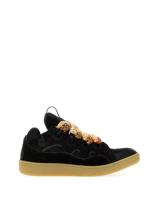 Lanvin Black Leather And Fabric Curb Sneakers for men