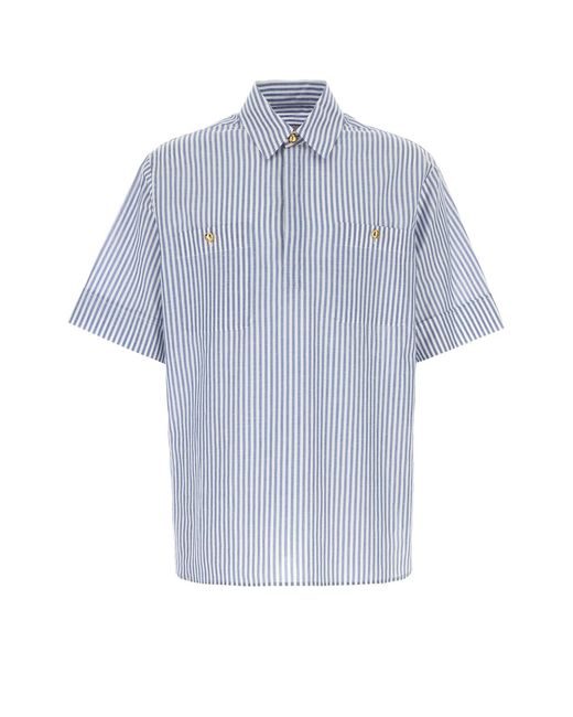 Valentino Garavani Blue Embroidered Cotton Blend Shirt for men
