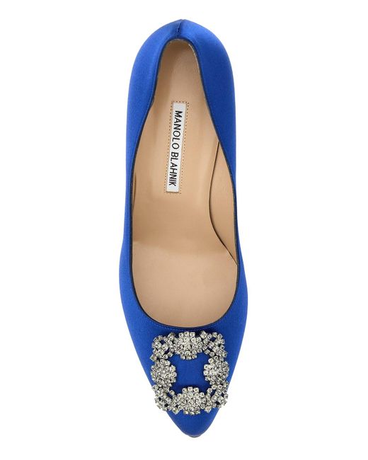 Scarpe con tacco Hangisi in raso blu di Manolo Blahnik in Blue