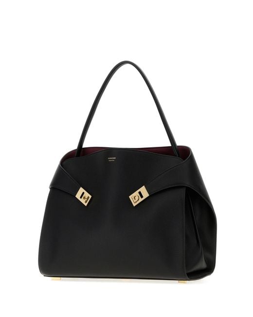 Ferragamo Black Leather Large Hug Soft Shoulder Bag