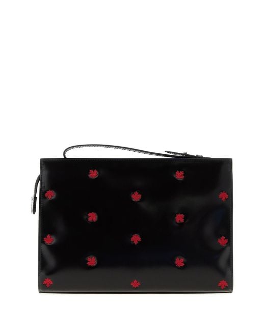 DSquared² Black Leather Maple Leaf Clutch for men