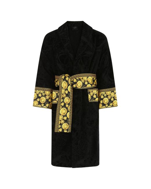 Versace Cotton Black Terry Fabric Bathrobe Save 4 Lyst