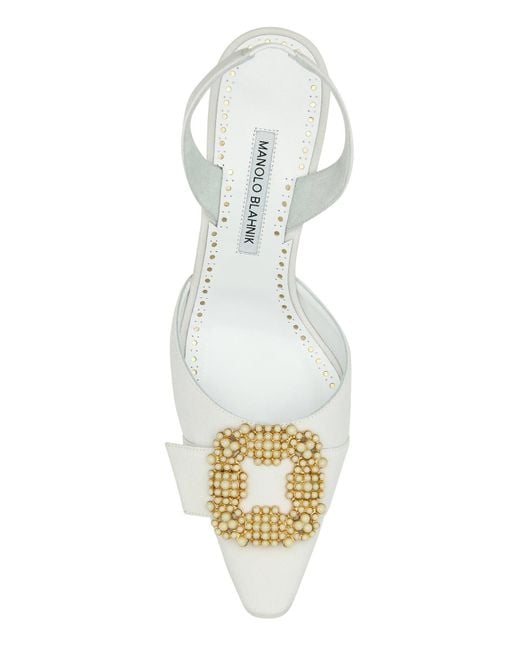 Manolo Blahnik White Crepe Gibsli Pumps