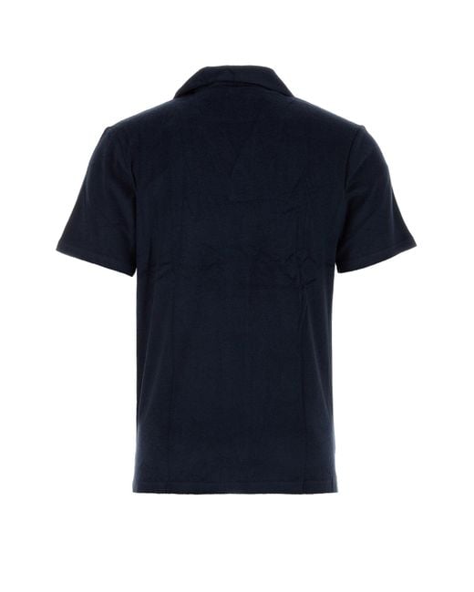 Frescobol Carioca Black Navy Blue Terry Fabric Faustino Polo Shirt for men
