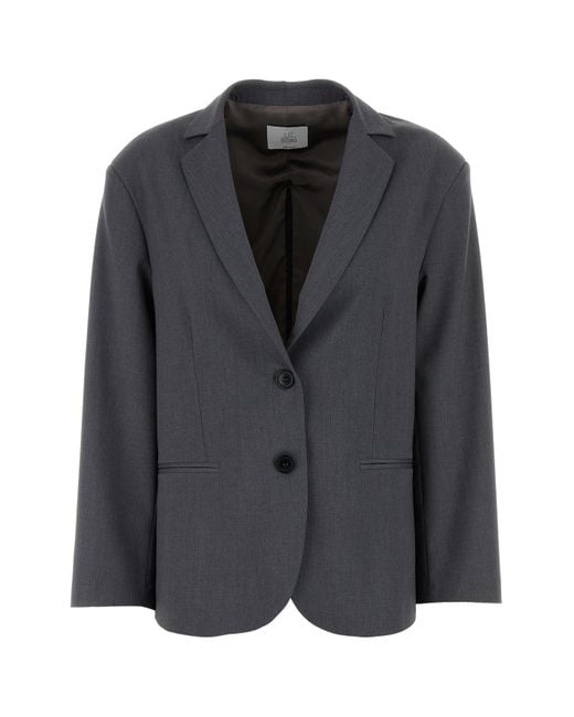 LE SULLY STUDIO Black Dark Grey Stretch Polyester Blend Blazer