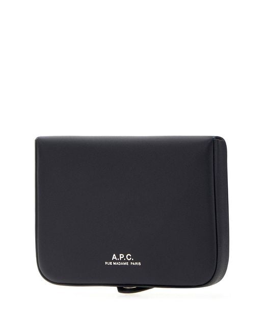 A.P.C. Black Navy Blue Leather Card Holder for men