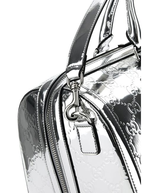 Borsa da viaggio GG media in pelle argento di Gucci in Gray da Uomo