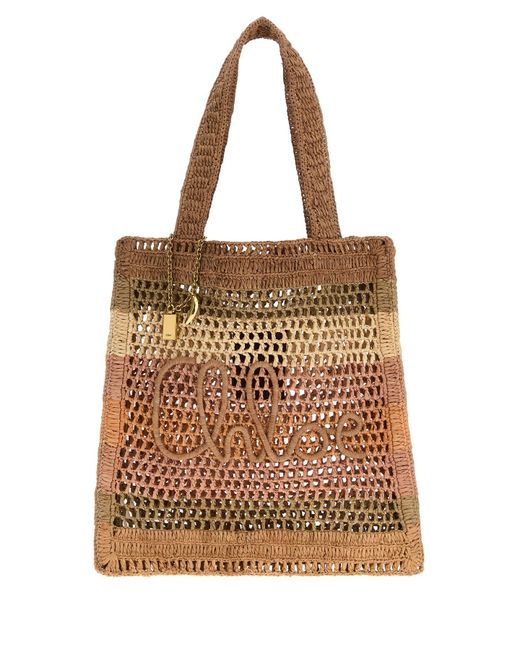 Borsa shopping Summer Banana in rafia ricamata di Chloé in Brown