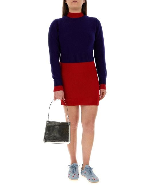 Jil Sander Blue Two-Tone Wool Blend Dress