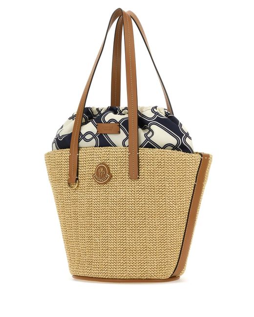 Borsa shopping Hubba piccola in rafia di Moncler in Natural