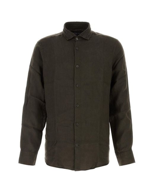 Frescobol Carioca Black Dark Brown Linen Antonio Shirt for men