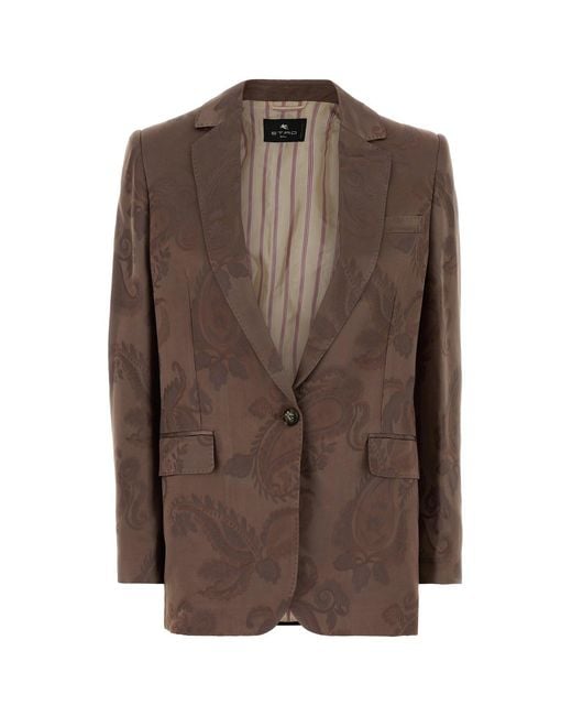 Etro Brown Embroidered Jacquard Blazer