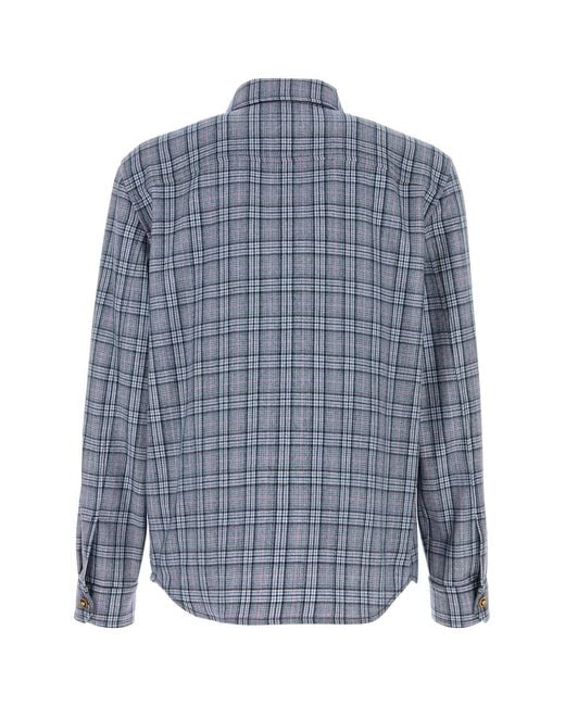 Versace Blue Regular Checks Shirt for men