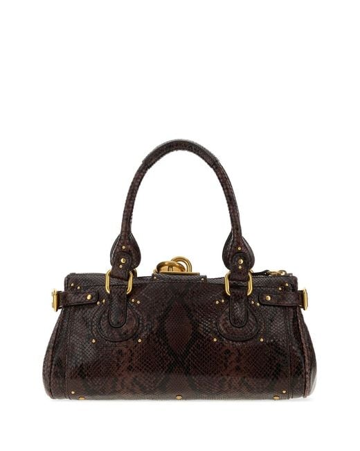 Chloé Black Printed Leather Paddington Shoulder Bag
