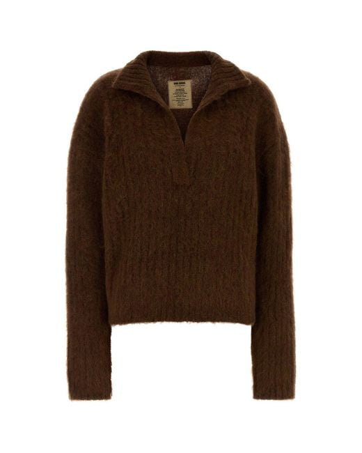 Uma Wang Brown Stretch Alpaca Blend Oversize Polo Shirt