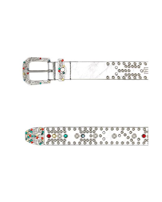 HTC White Silver Leather Belt for men