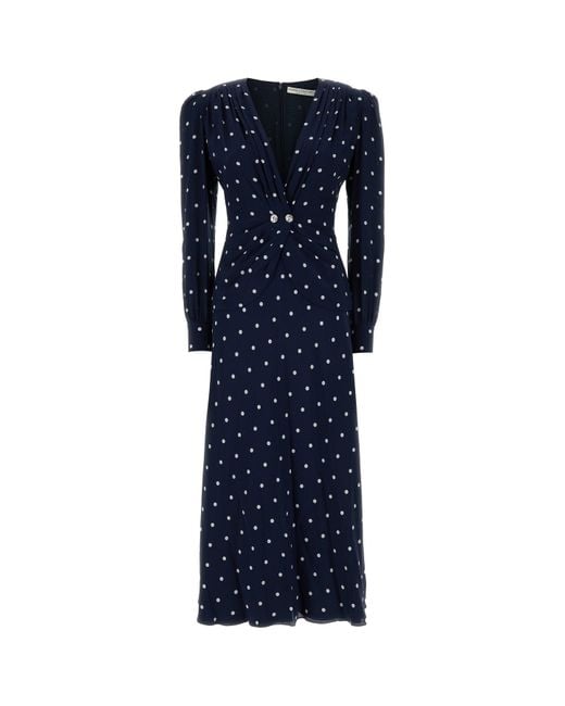 Alessandra Rich Blue Printed Silk Long Dress