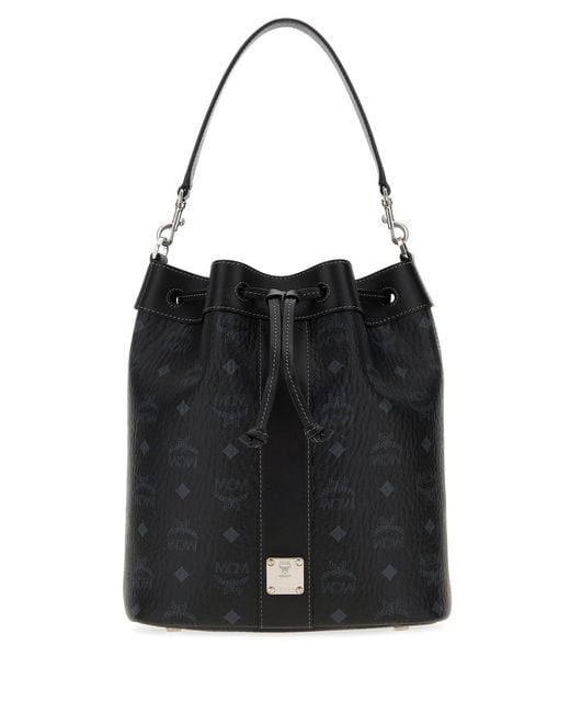 MCM Black Printed Canvas Dessau Bucket Bag