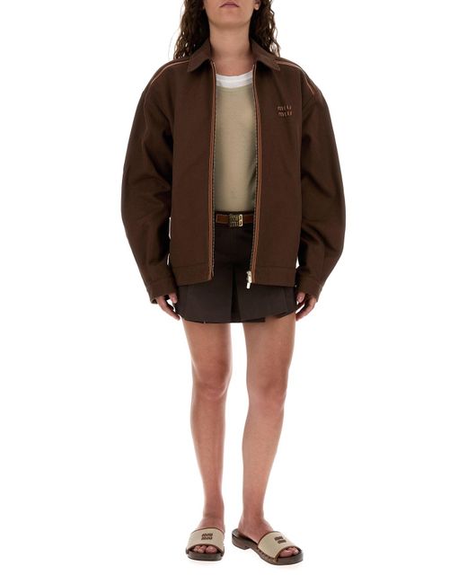 Minigonna in misto cotone marrone di Miu Miu in Brown