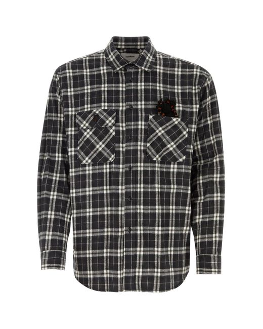 Camicia in flanella ricamata di Doublet in Black da Uomo