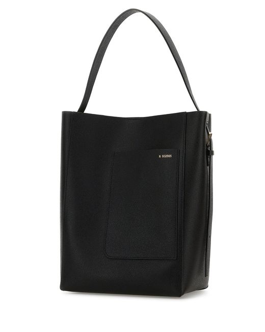Valextra Black Leather Soft Bucket Bag