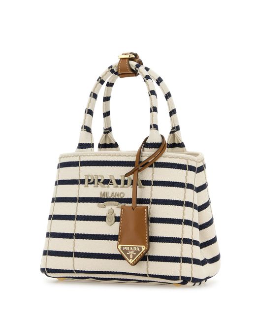 Borsa a mano mini in tela ricamata di Prada in White