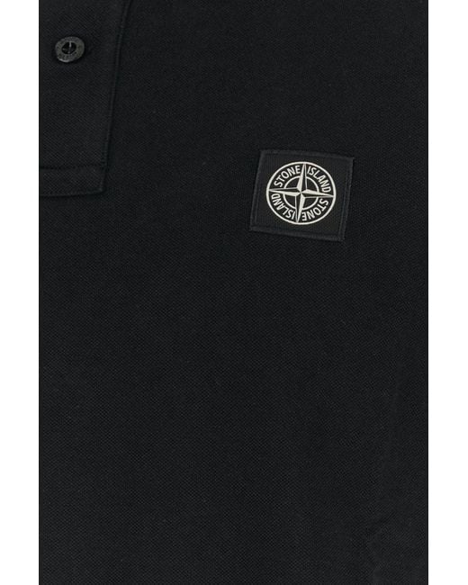 Stone Island Black Stretch Piquet Polo Shirt for men