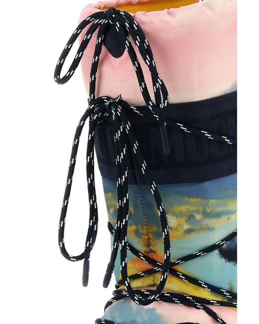 Moon Boot Blue Printed Canvas And Suede X Guest In Residence Icon Boots