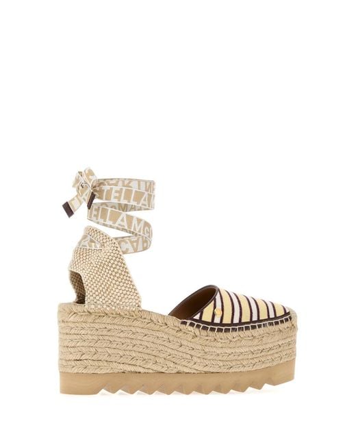 Stella McCartney Natural Embroidered Canvas Gaia Wedges