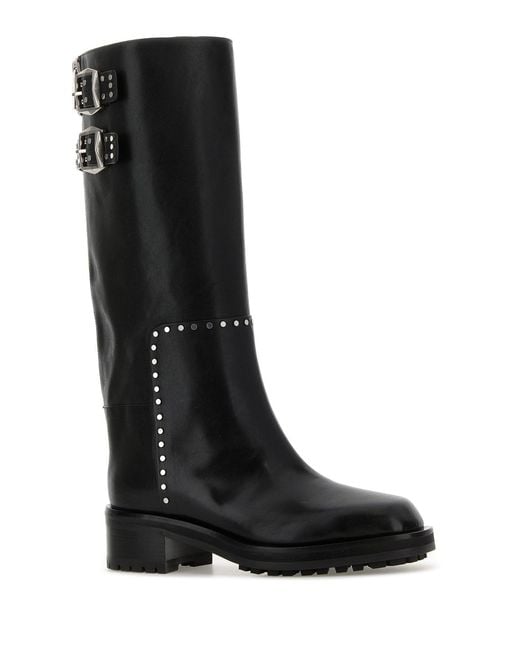 Jimmy Choo Black Leather Brooklyn Boots