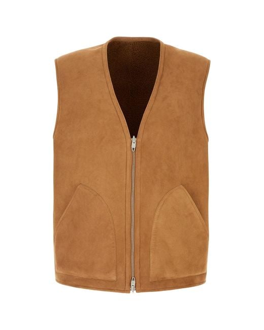 Umit Benan Brown Camel Shearling Vest for men
