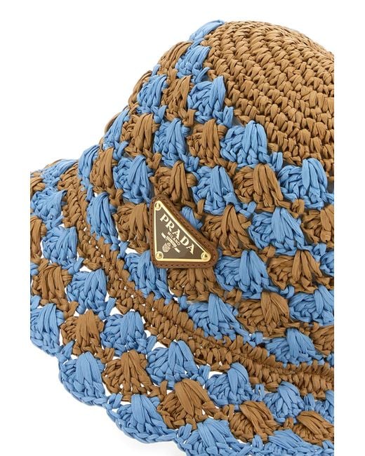 Cappello da pescatore in rafia bicolor di Prada in Blue