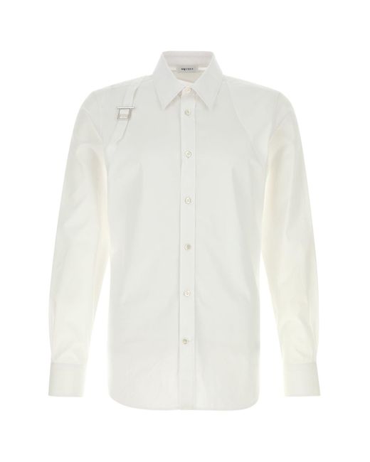 Camicia in popeline bianco di Alexander McQueen in White da Uomo