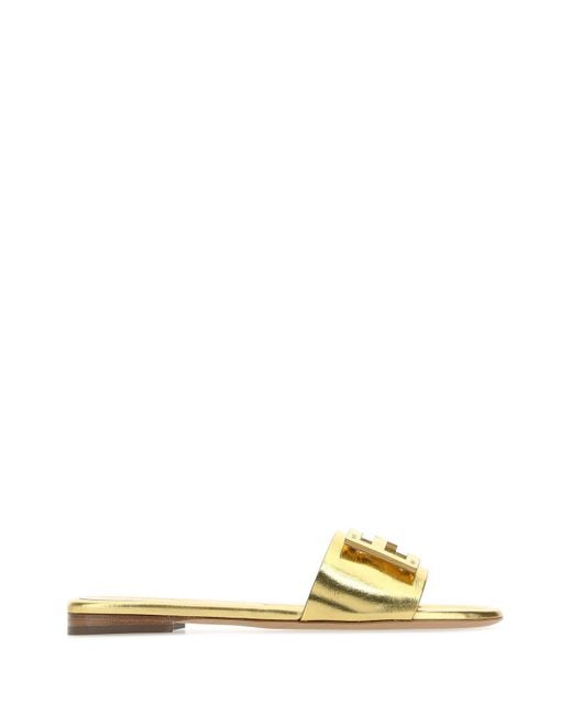 Fendi Metallic Gold Nappa Leather Slippers
